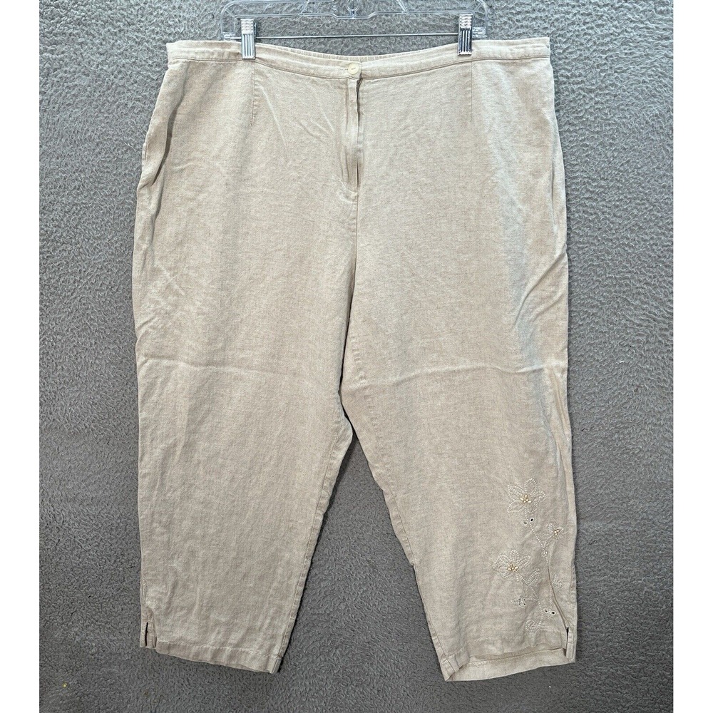 Requirements Pants‎ Womens 24W Tan Linen Blend Wide Leg Preppy Beach Coastal